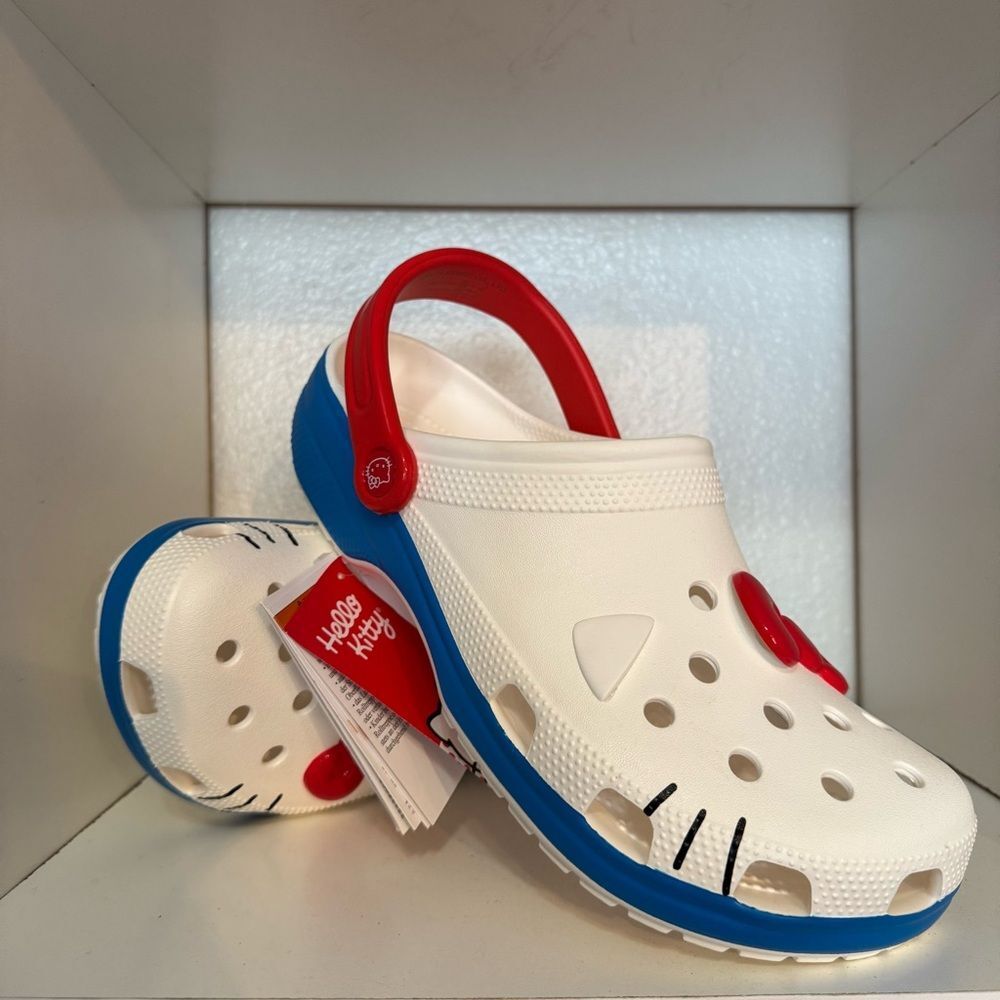 Hello Kitty x Crocs Womens Classic Clogs 50th Anniversary Red White Blue Bow